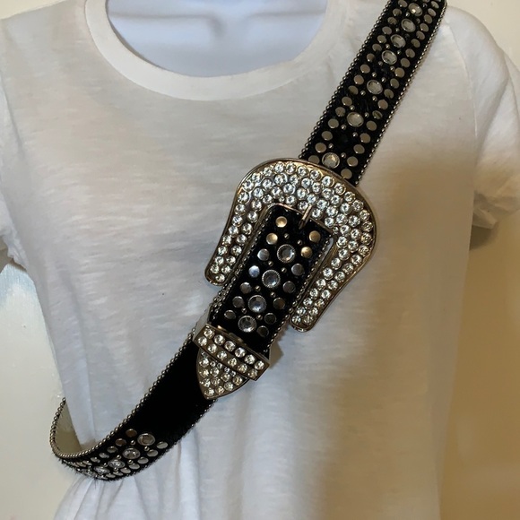 unknown Accessories - Studded Crystal Leather Cowhide Western Belt, L